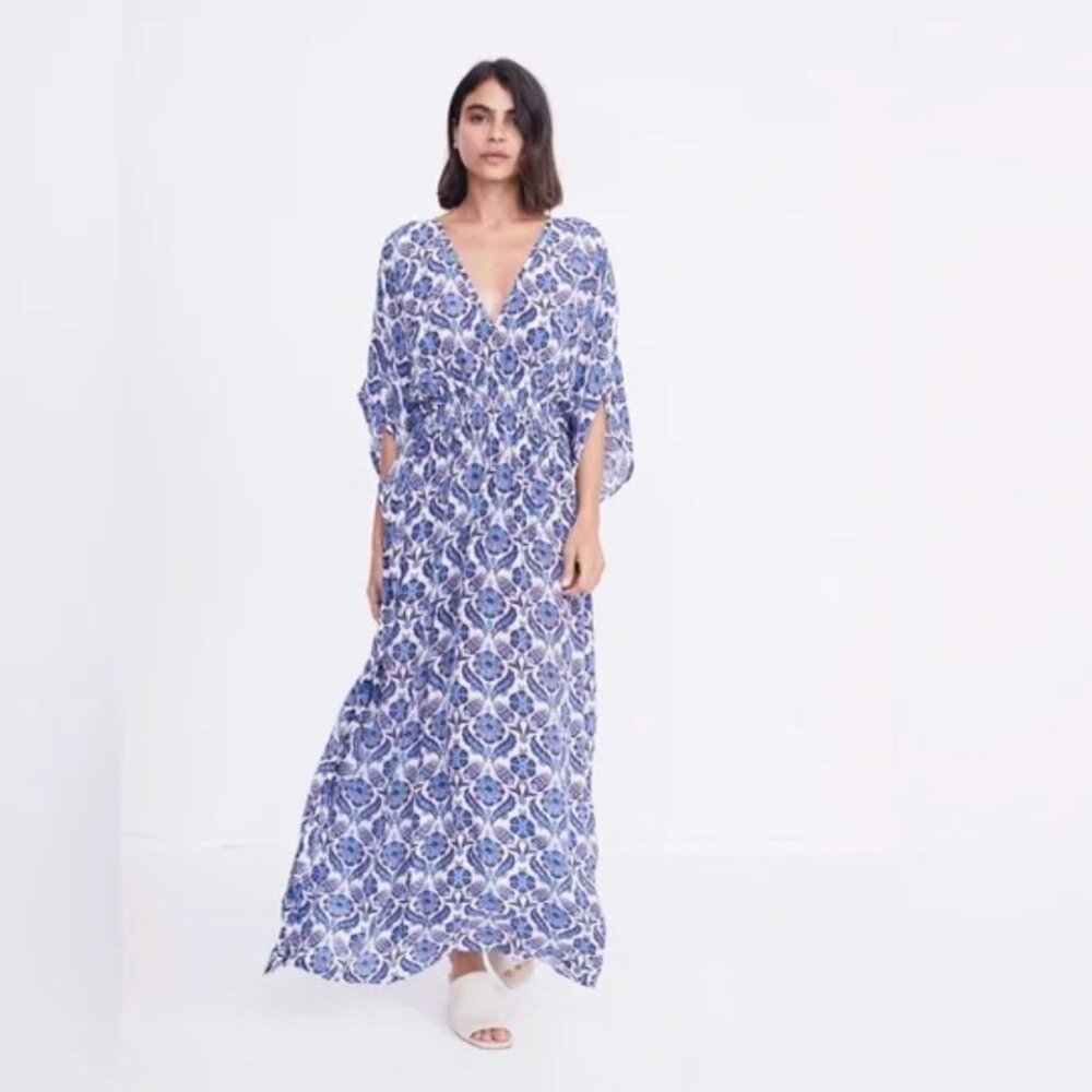 Rujeta‎ Sheth Marie Cinched Kaftan in Blue Lotus Print sz OS